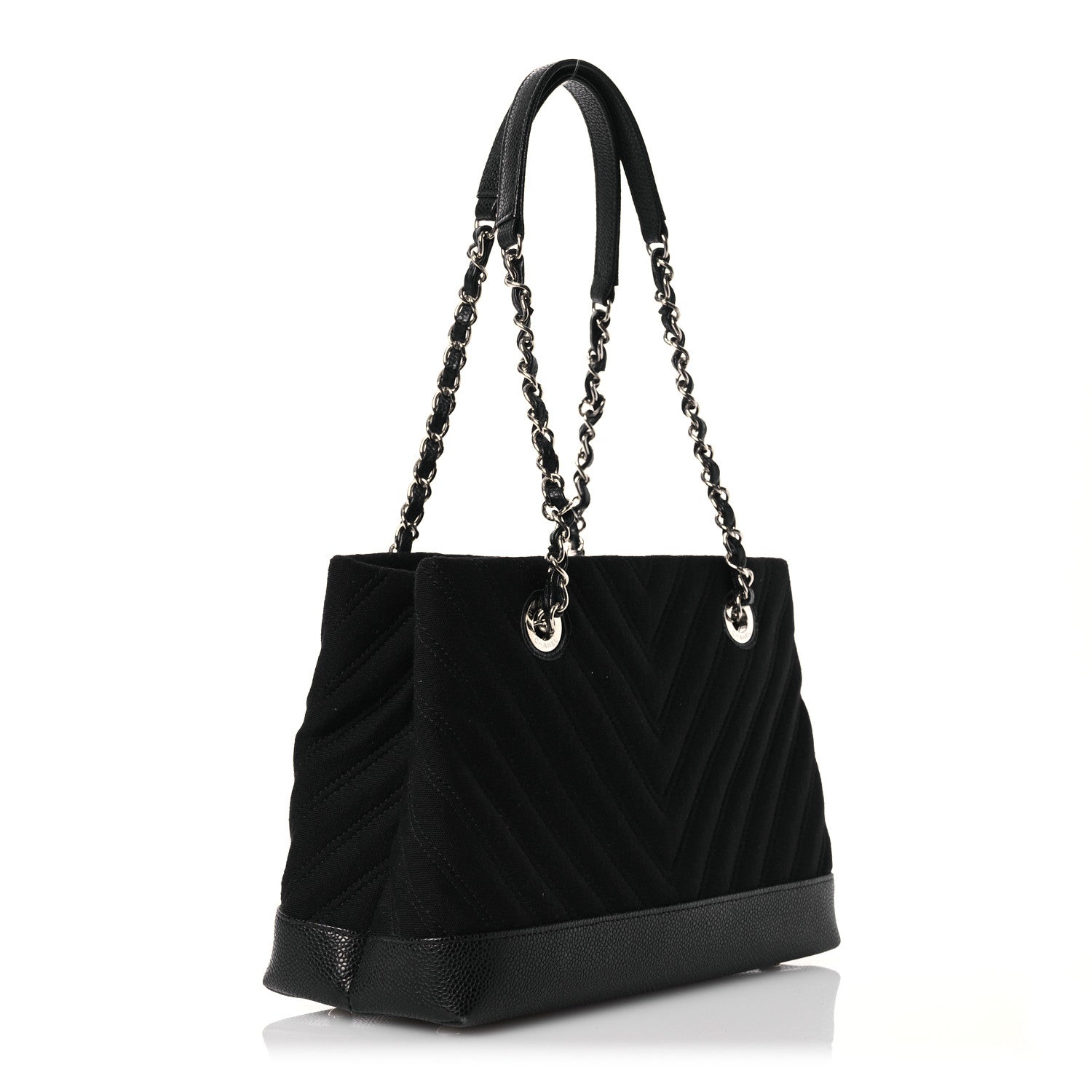 Chanel Canvas Caviar Chevron Shopper Tote Black 3 of 18