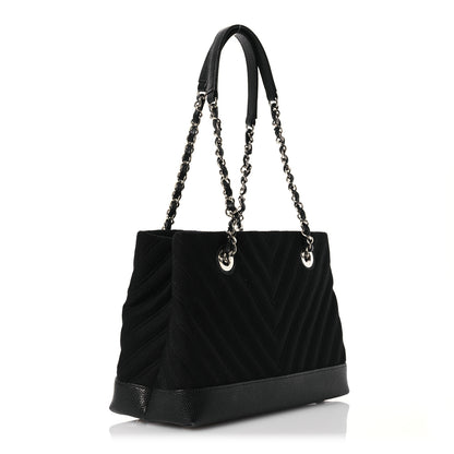 Chanel Canvas Caviar Chevron Shopper Tote Black 3 of 18
