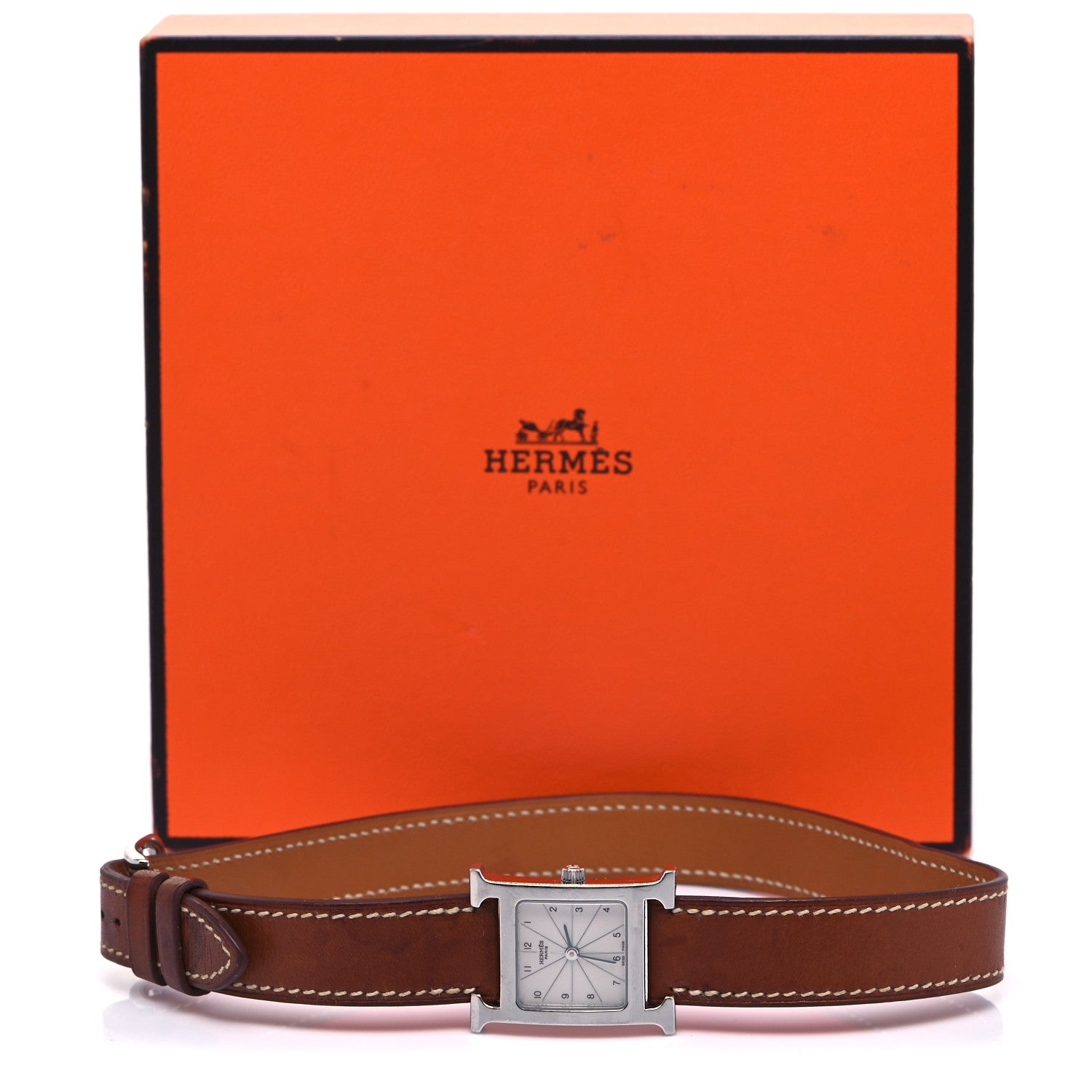 Hermes Stainless Steel Barenia 21mm Heure H Hour Double Tour Quartz Watch Fauve 9 of 9