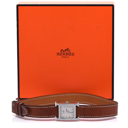 Hermes Stainless Steel Barenia 21mm Heure H Hour Double Tour Quartz Watch Fauve 9 of 9
