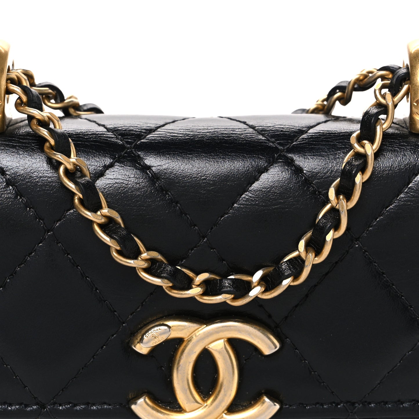 Calfskin Quilted Perfect Fit Coin Purse With Chain Black