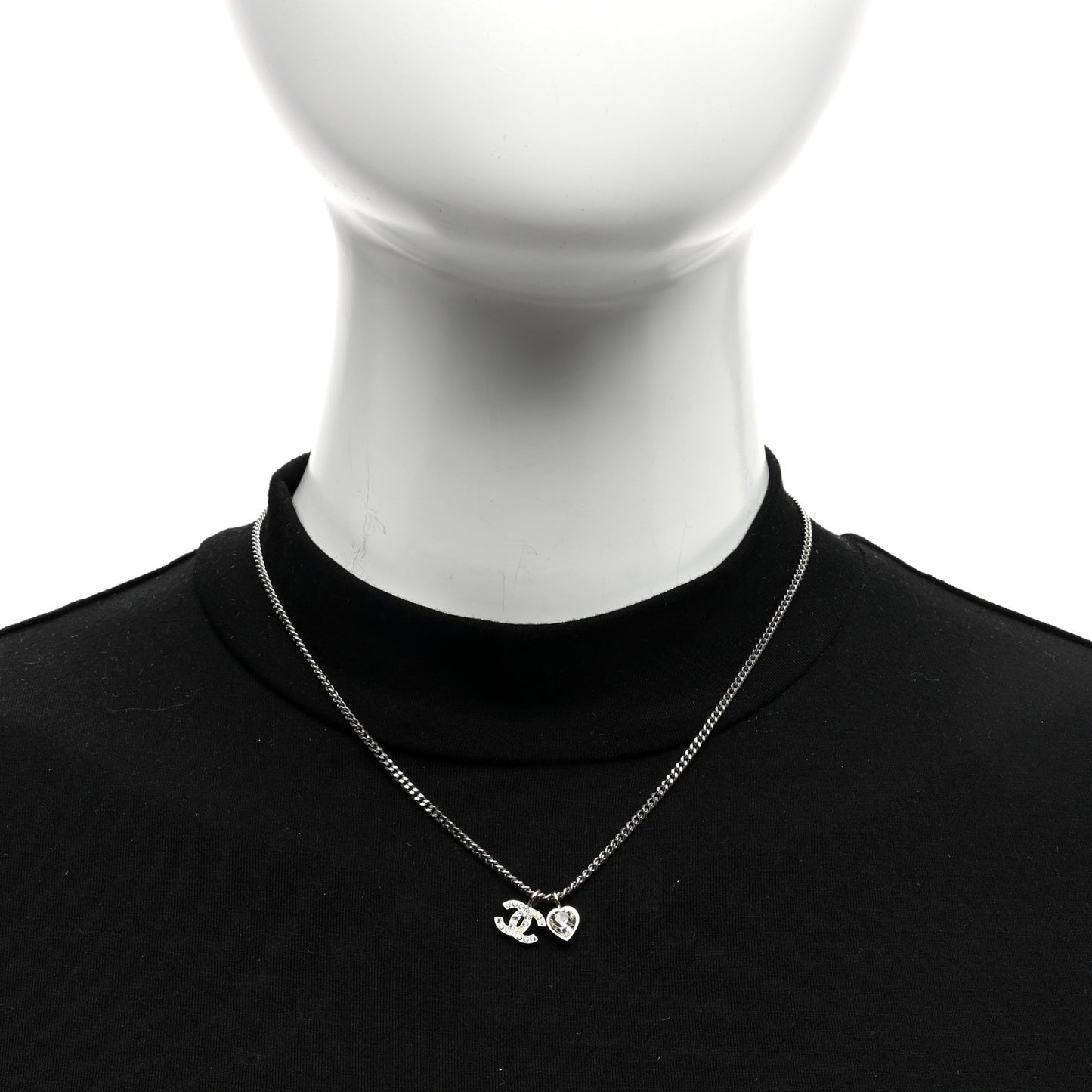 Crystal Mini Heart CC Necklace Silver
