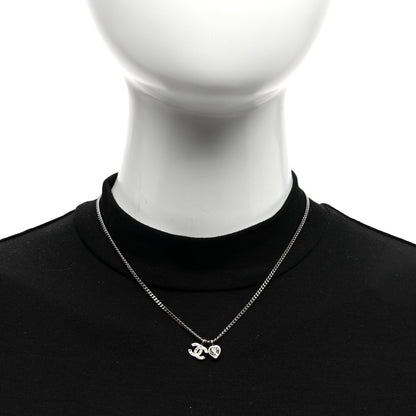 Chanel Crystal Mini Heart CC Necklace Silver 2 of 4