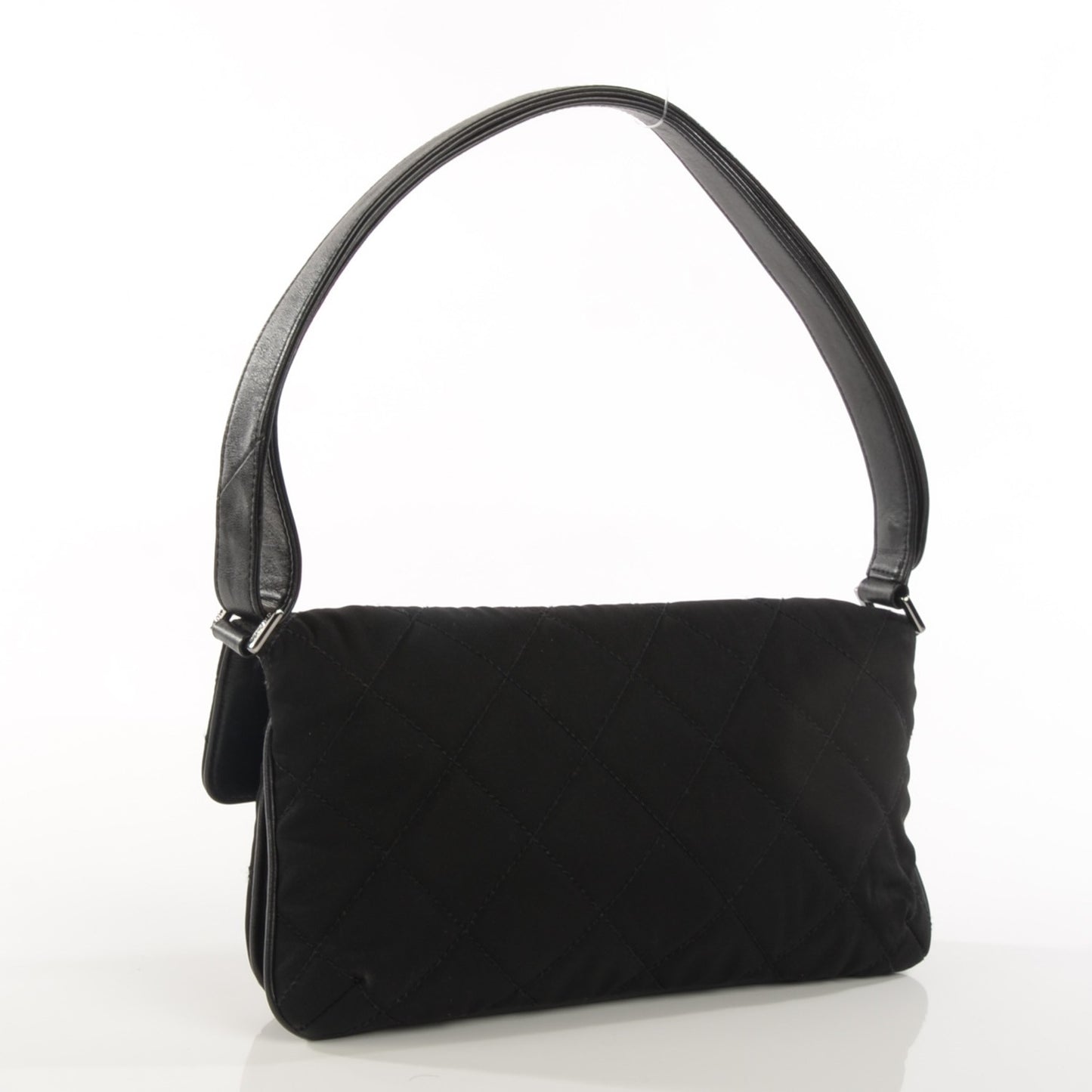 Nylon Quilted Mademoiselle Messenger Flap Bag Black