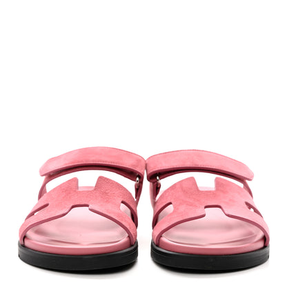 Hermes Suede Goatskin Womens Chypre Sandals 39 Rose Aphrodite 2 of 11