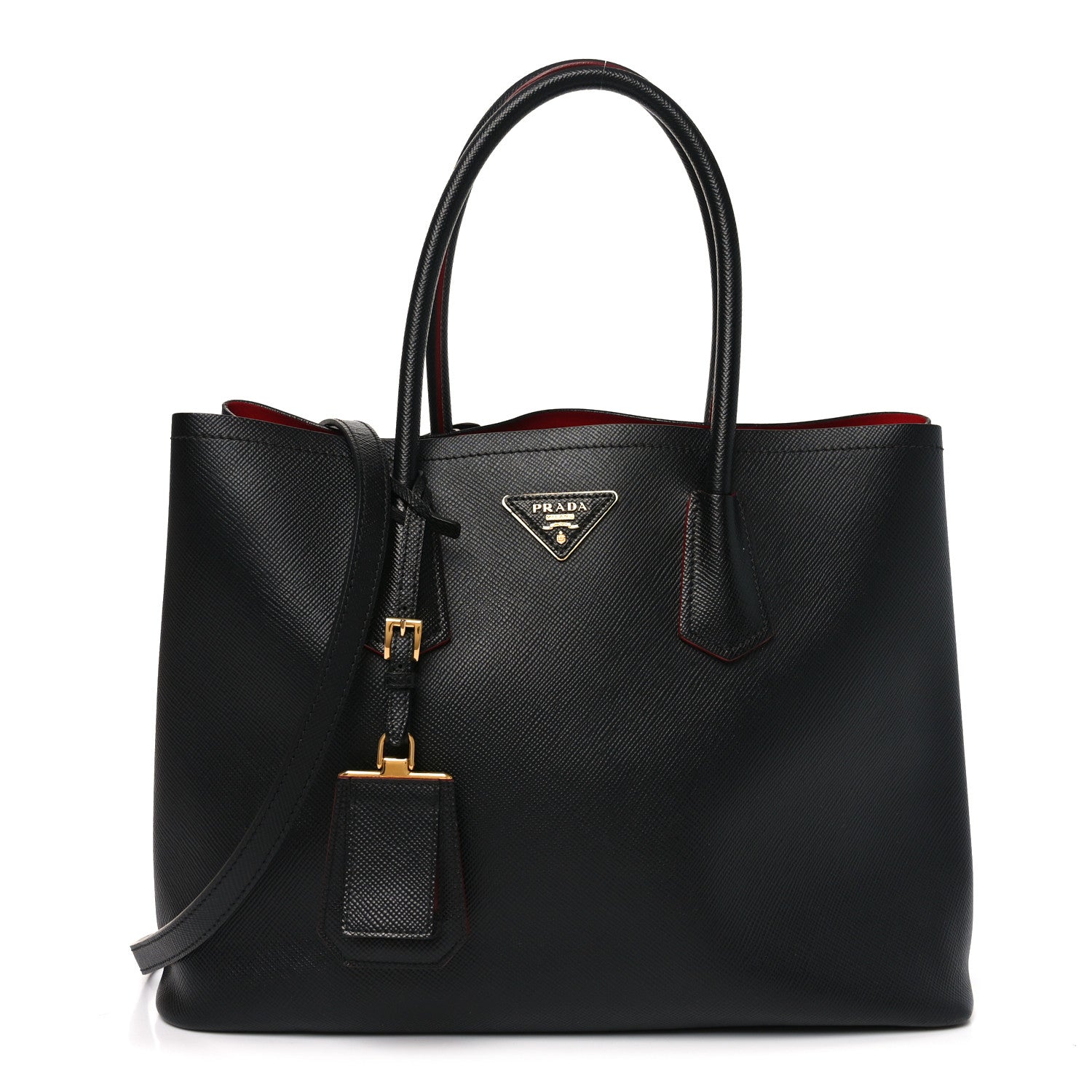 Prada Saffiano Cuir Large Double Bag Black Fuoco 1 of 9