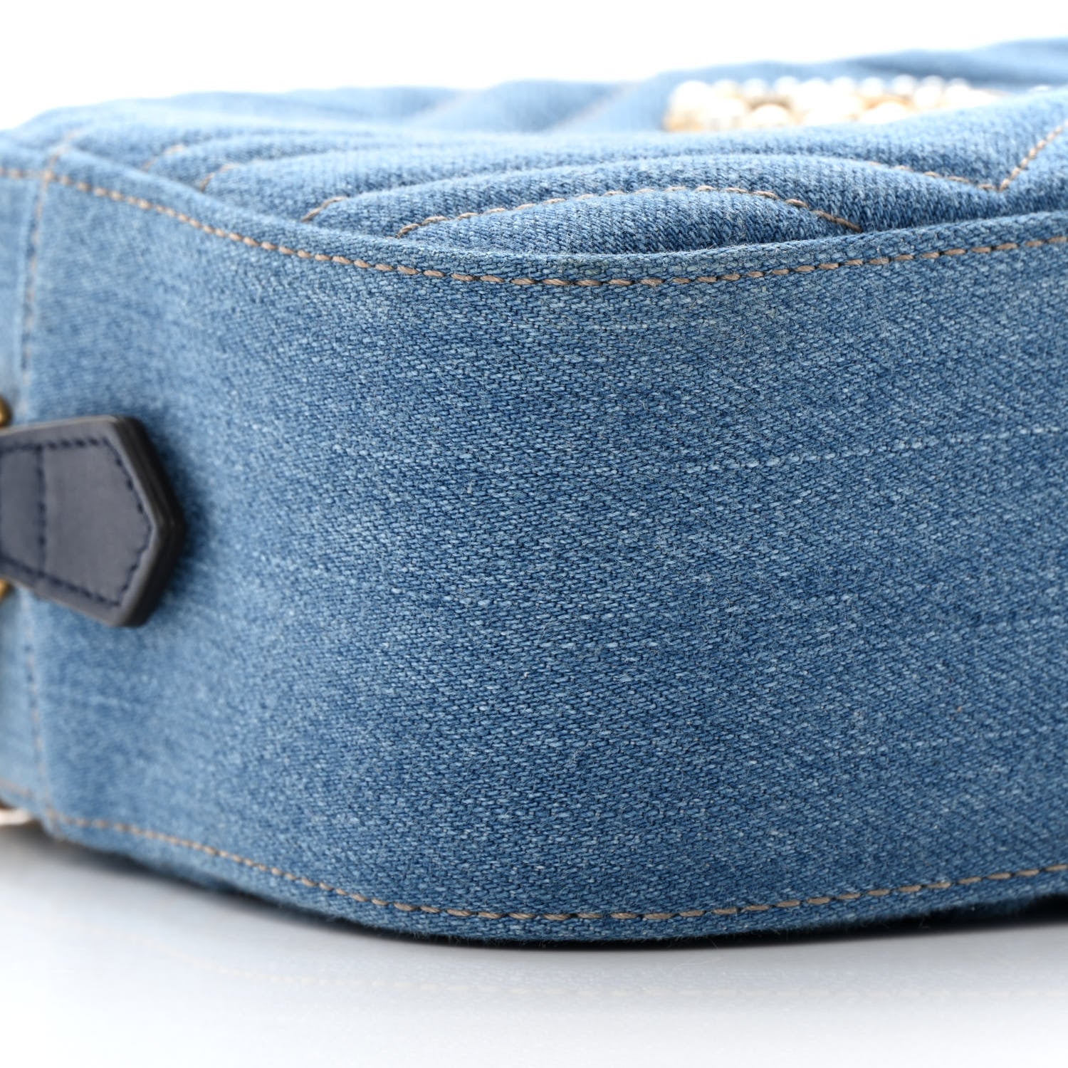 Gucci Denim Matelasse Small Pearly GG Marmont Chain Shoulder Bag Blue 9 of 10
