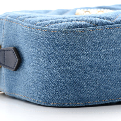 Gucci Denim Matelasse Small Pearly GG Marmont Chain Shoulder Bag Blue 9 of 10