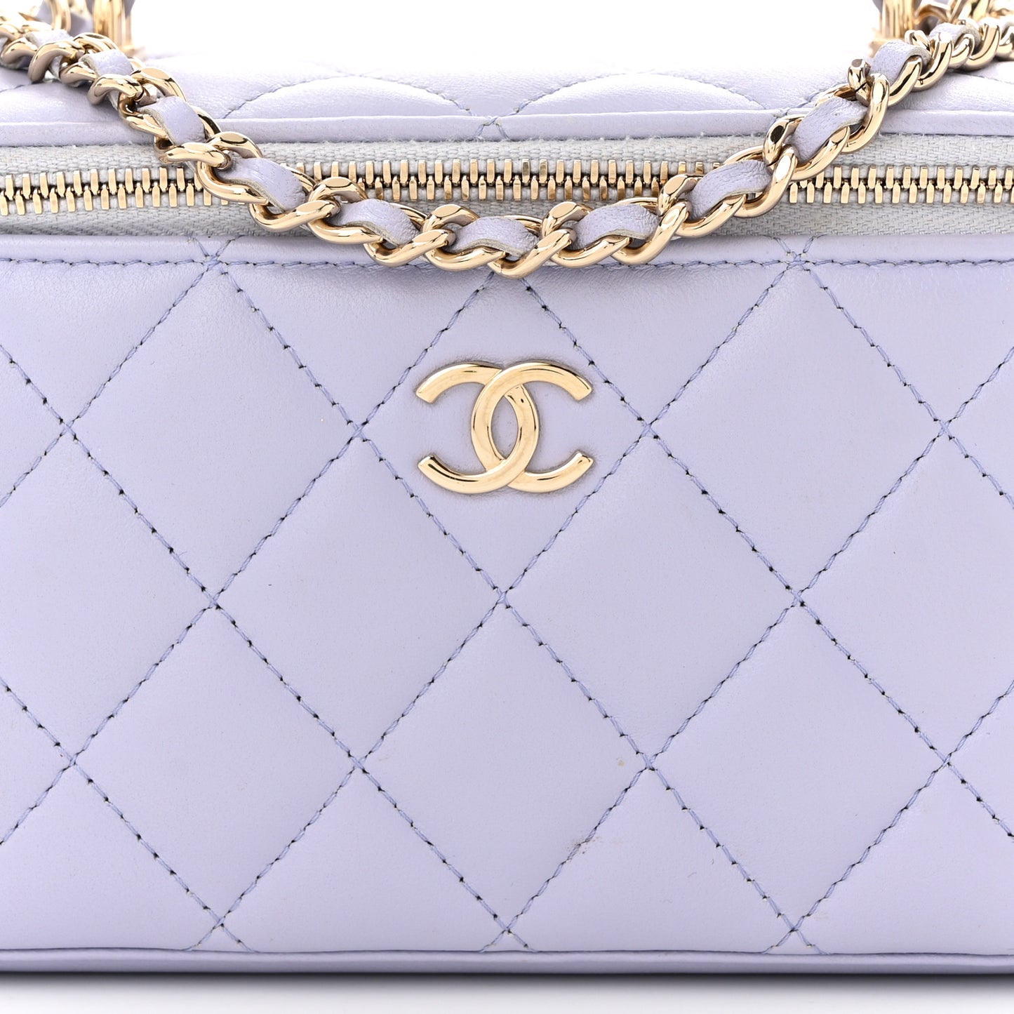 Lambskin Quilted Small Top Handle Vanity Case With Chain Light Purple