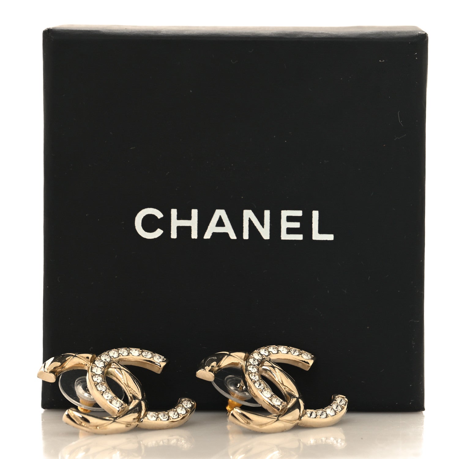 Chanel Crystal Glitter Quilted CC Earrings Light Gold 5 of 5