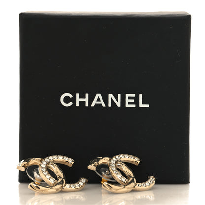 Chanel Crystal Glitter Quilted CC Earrings Light Gold 5 of 5