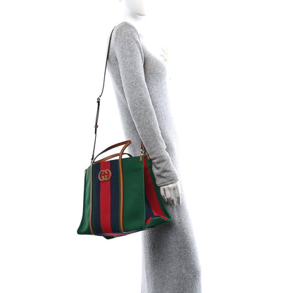 Gucci Canvas Calfskin Web Small Interlocking G Tote Bag Green Red 2 of 9