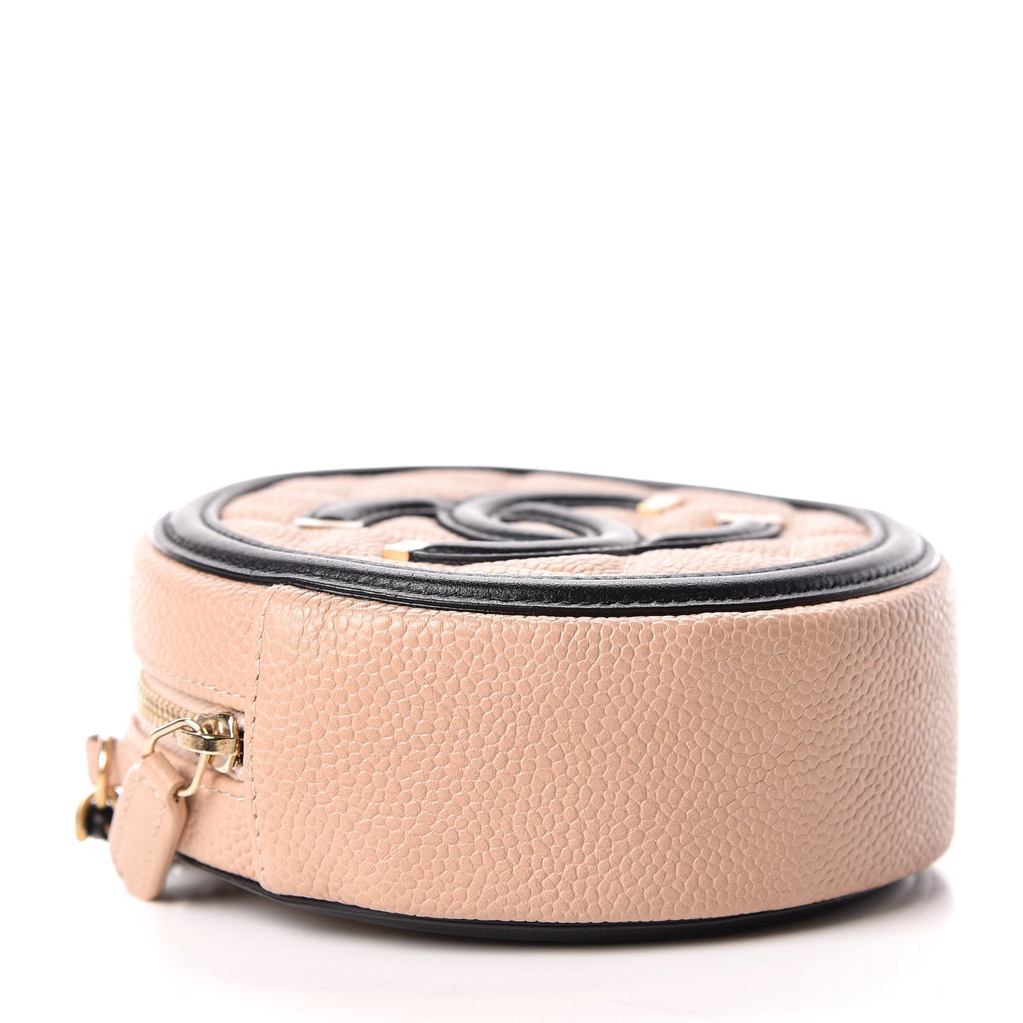 Caviar Quilted Round Filigree Crossbody Beige Black