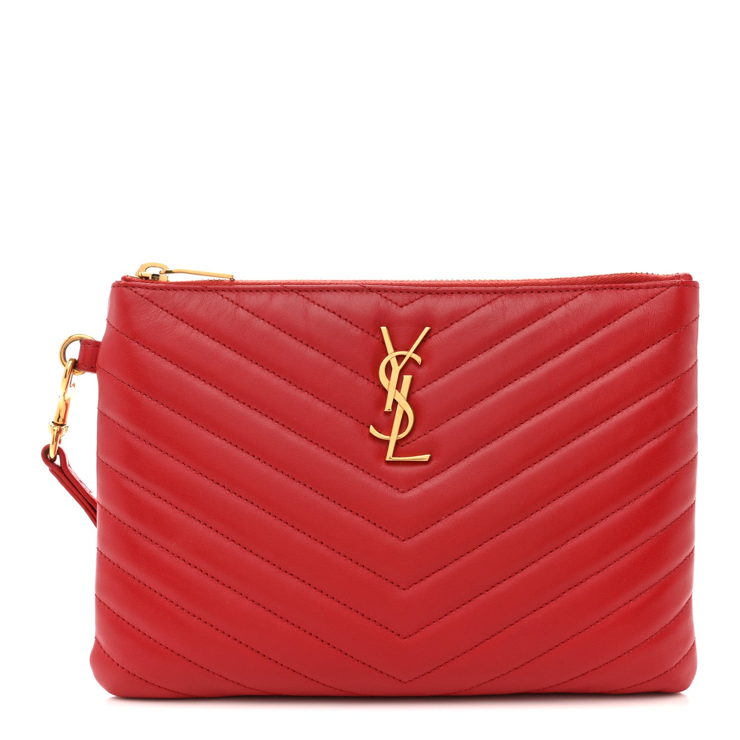 Saint Laurent Calfskin Matelasse Chevron Monogram A5 Wristlet Bandana Red 1 of 11
