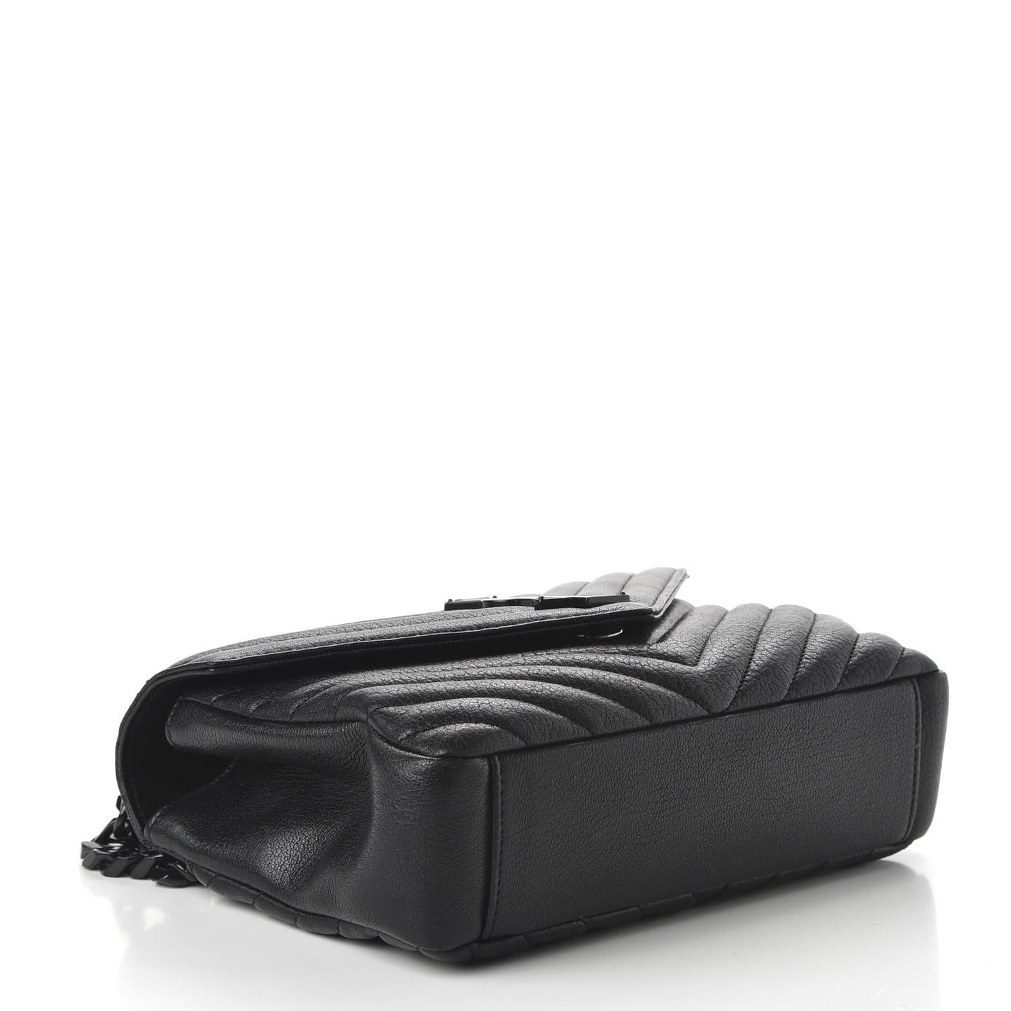 Sheepskin Matelasse Chevron Monogram Monochrome Medium College Bag Black