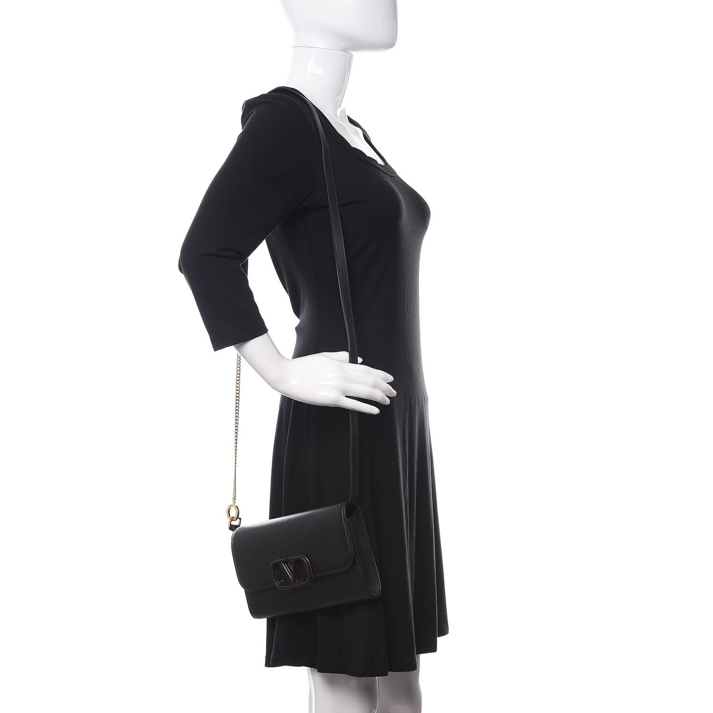 Grained Calfskin VSling Clutch With Shoulder Strap Black