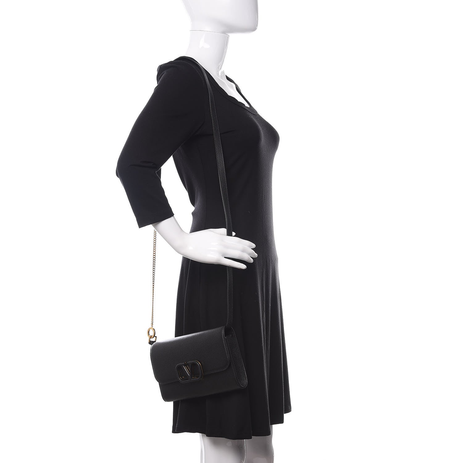 Valentino Garavani Grained Calfskin VSling Clutch With Shoulder Strap Black 2 of 9