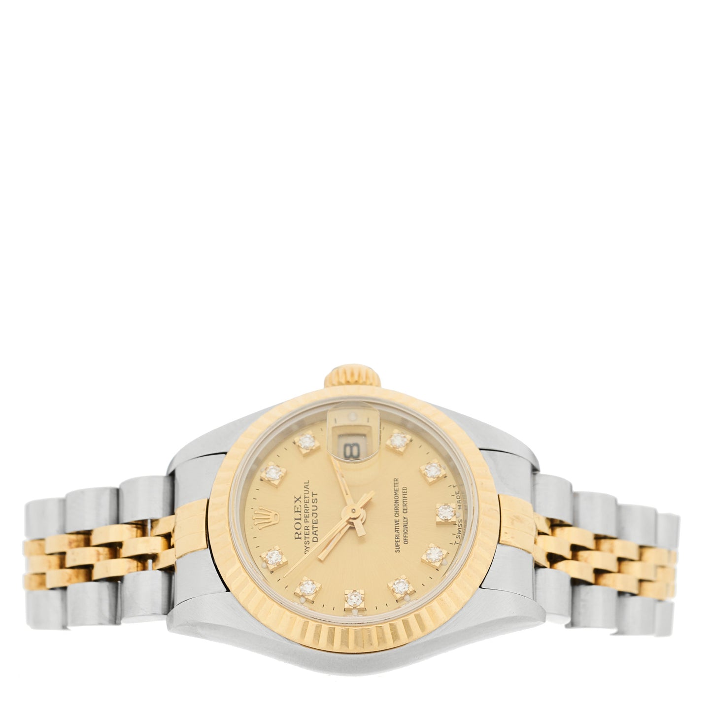 Stainless Steel 18K Yellow Gold Diamond 26mm Oyster Perpetual Datejust Watch Champagne 69173