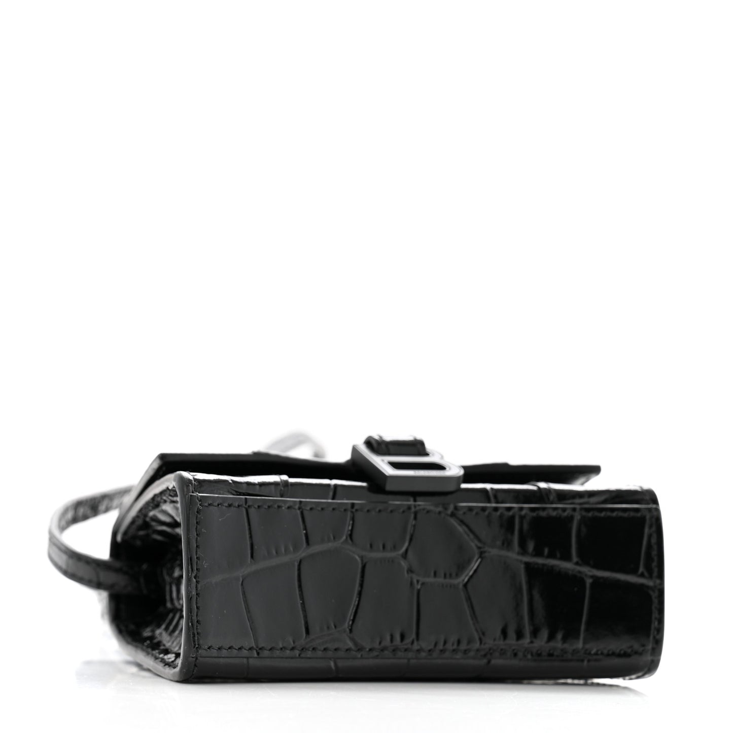 Shiny Calfskin Monochrome Crocodile Embossed Hourglass Top Handle Bag Mini Black