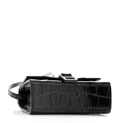 Balenciaga Shiny Calfskin Monochrome Crocodile Embossed Hourglass Top Handle Bag Mini Black 4 of 10
