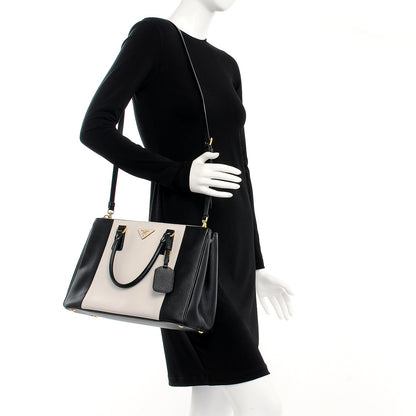 Prada Saffiano Lux Colorblock Medium Galleria Double Zip Tote Black Talco 3 of 14