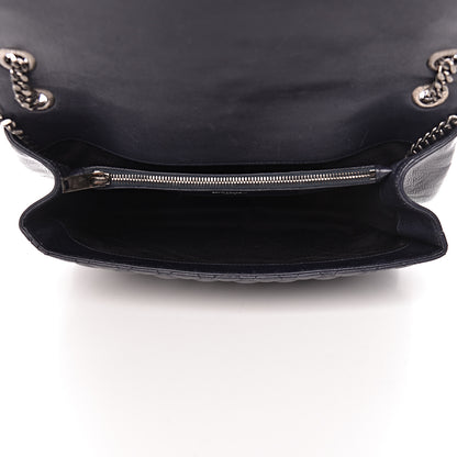 Saint Laurent Calfskin Mixed Matelasse Triquilt Large Monogram Envelope Satchel Deep Marine 5 of 25