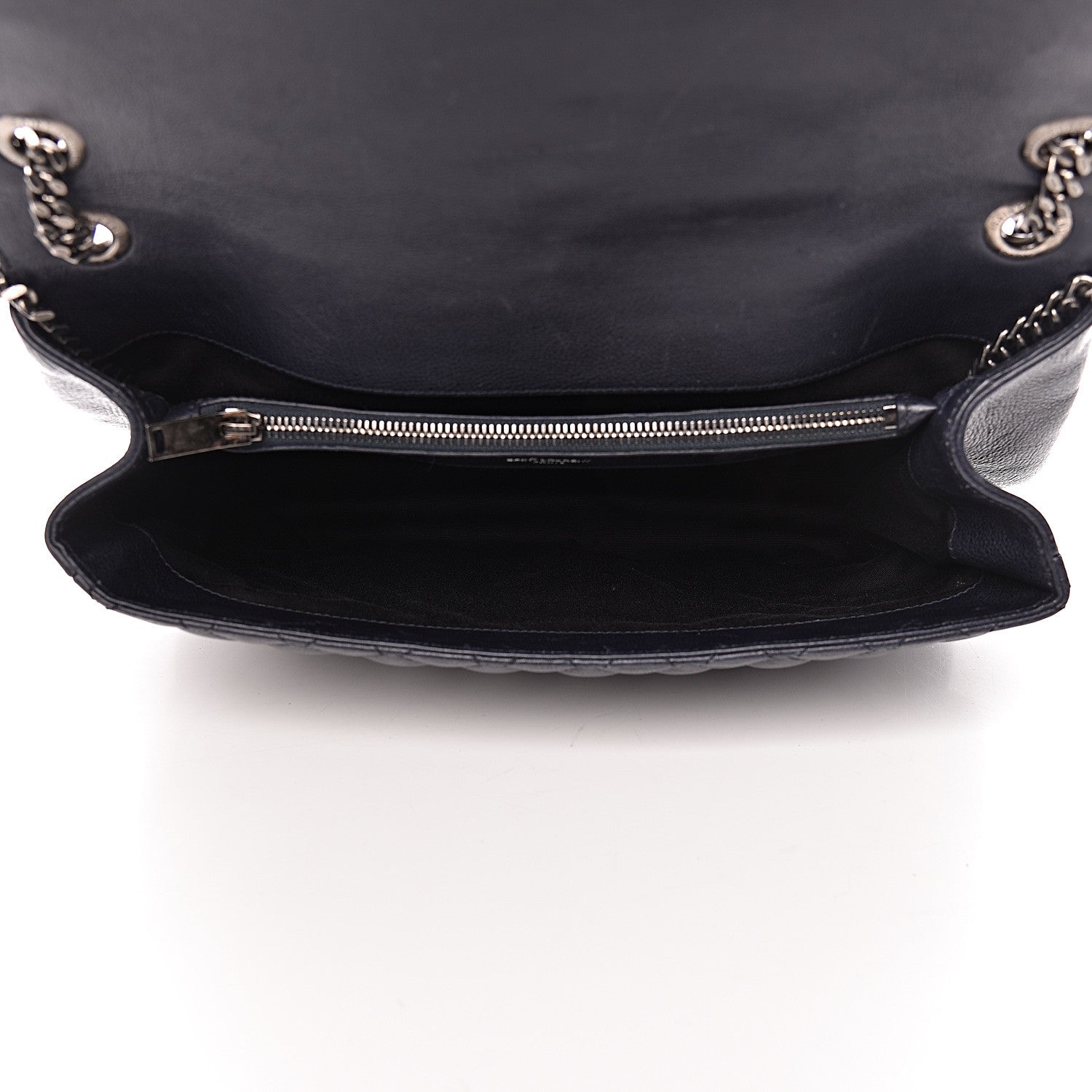 Saint Laurent Calfskin Mixed Matelasse Triquilt Large Monogram Envelope Satchel Deep Marine 5 of 25