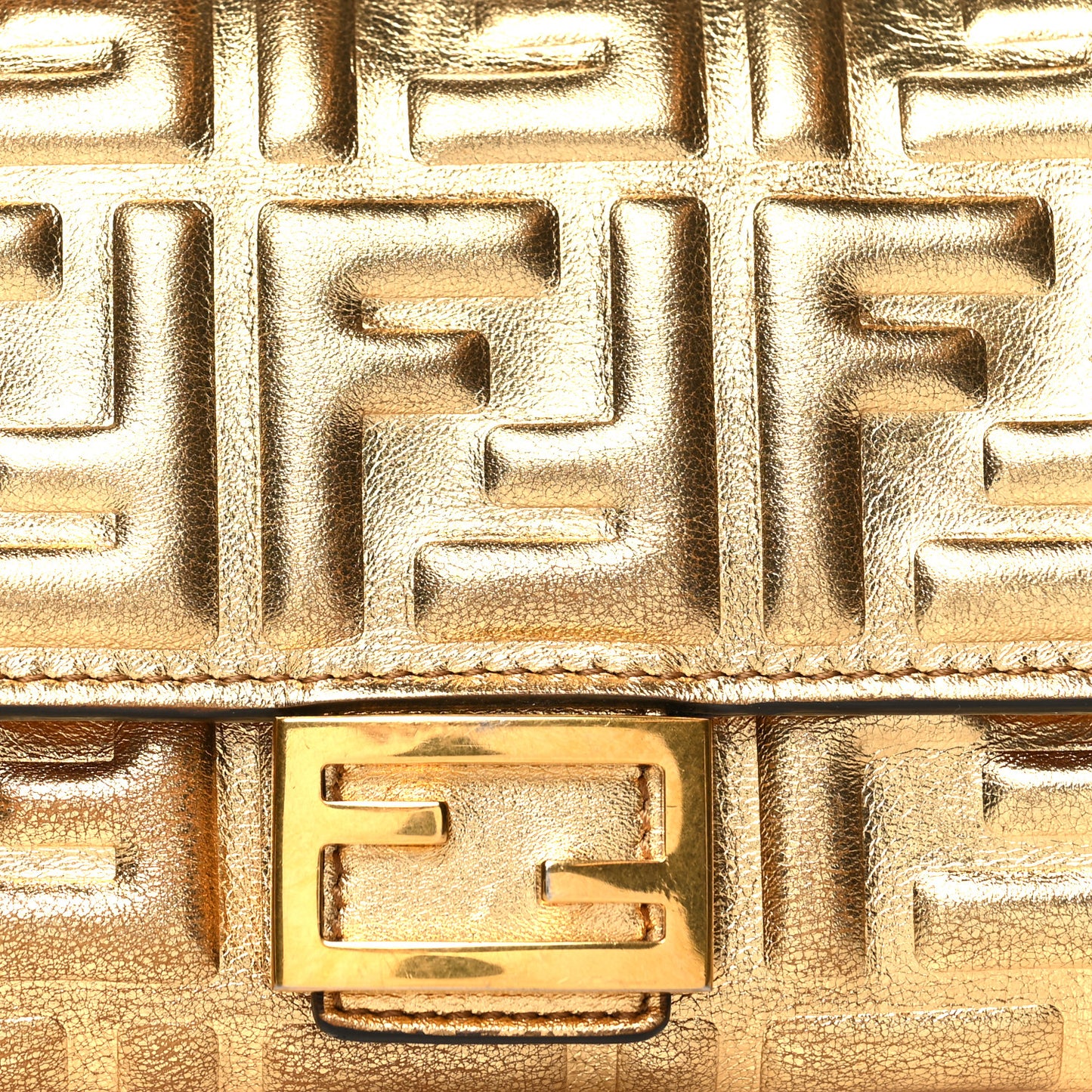 Vitello Catalan Mirror FF 1974 Embossed Continental Wallet Gold
