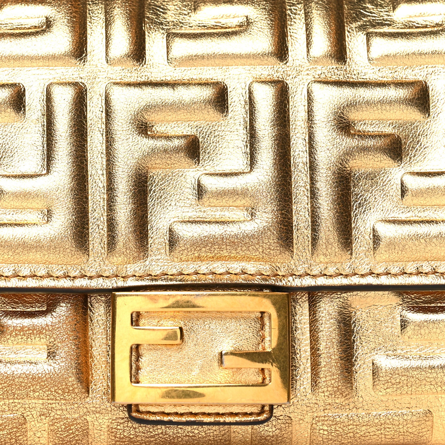 Fendi Vitello Catalan Mirror FF 1974 Embossed Continental Wallet Gold 8 of 9