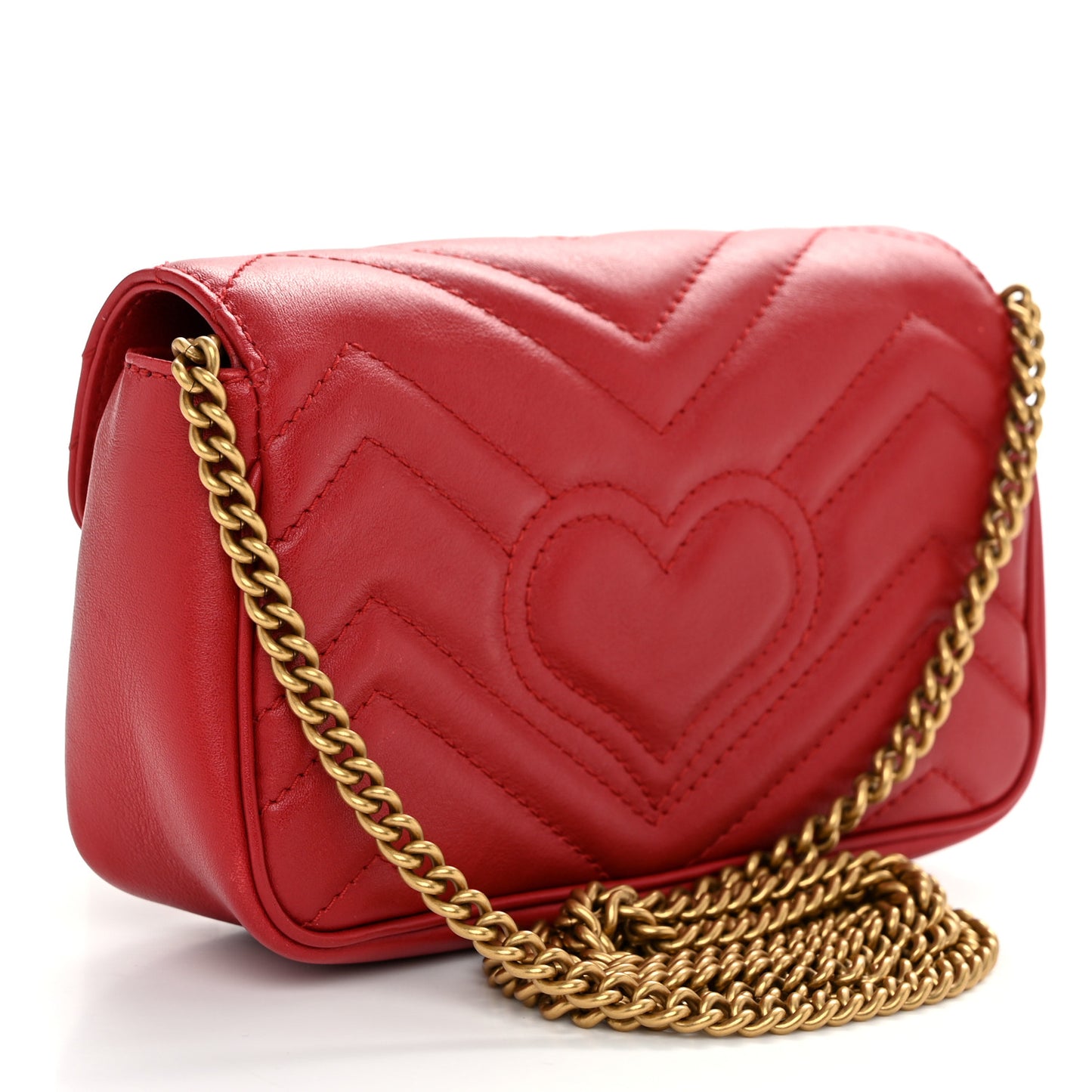 Calfskin Matelasse Super Mini GG Marmont Shoulder Bag Hibiscus Red