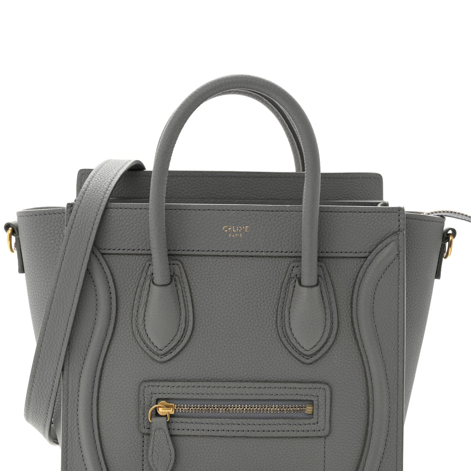 Celine Drummed Calfskin Nano Luggage Kohl 8 of 10