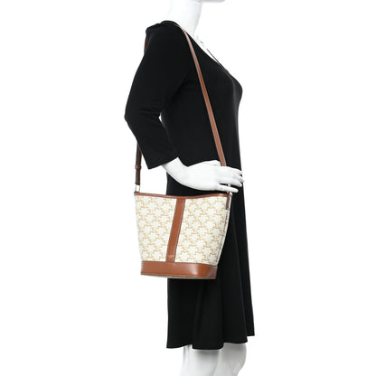 Celine Triomphe Canvas Calfskin Small Bucket Bag White 2 of 10