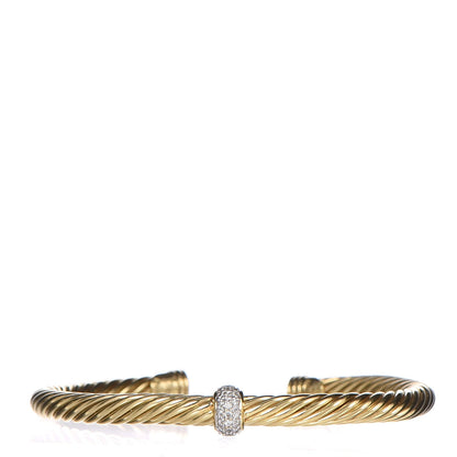 David Yurman 18K Yellow Gold Diamond 5mm Cable Classics Bracelet 1 of 7