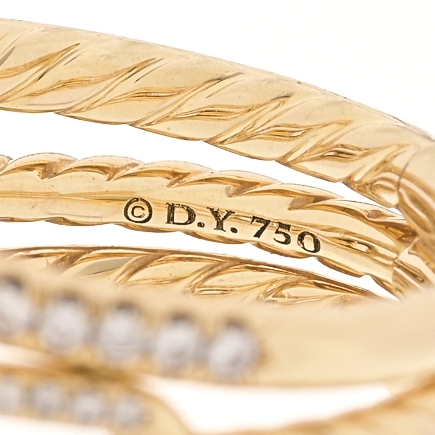 18K Yellow Gold Diamond Stax Three-Row Pave Chain Link Ring 54 7