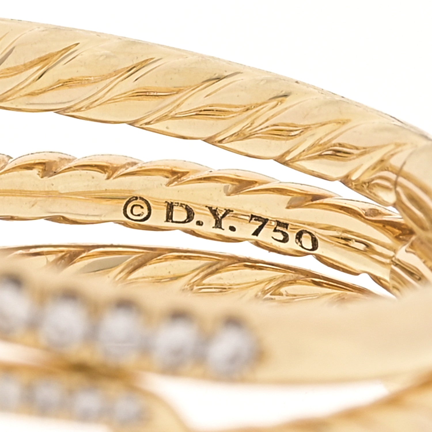 David Yurman 18K Yellow Gold Diamond Stax Three-Row Pave Chain Link Ring 54 7 4 of 4