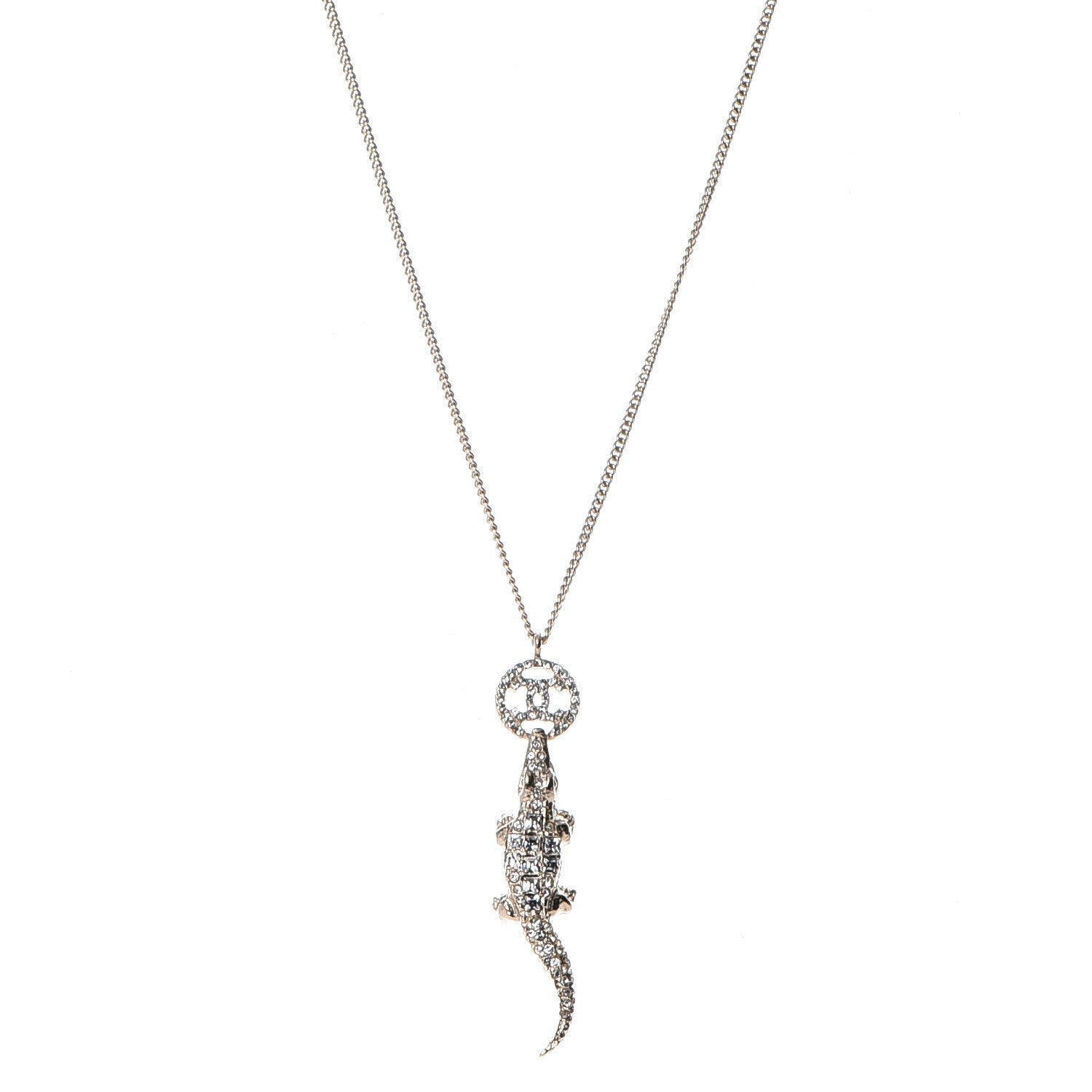Chanel Crystal CC Alligator Necklace Gold 1 of 7