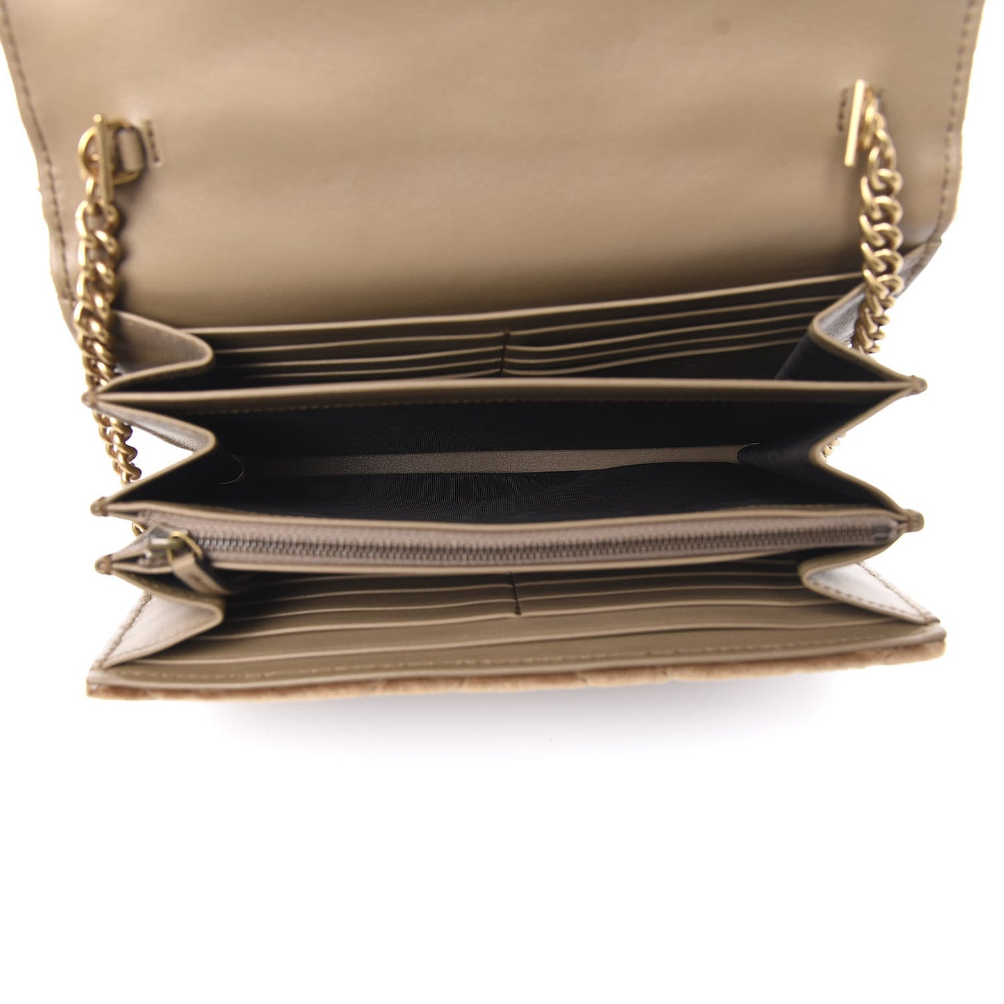Velvet Matelasse GG Marmont Chain Wallet Taupe