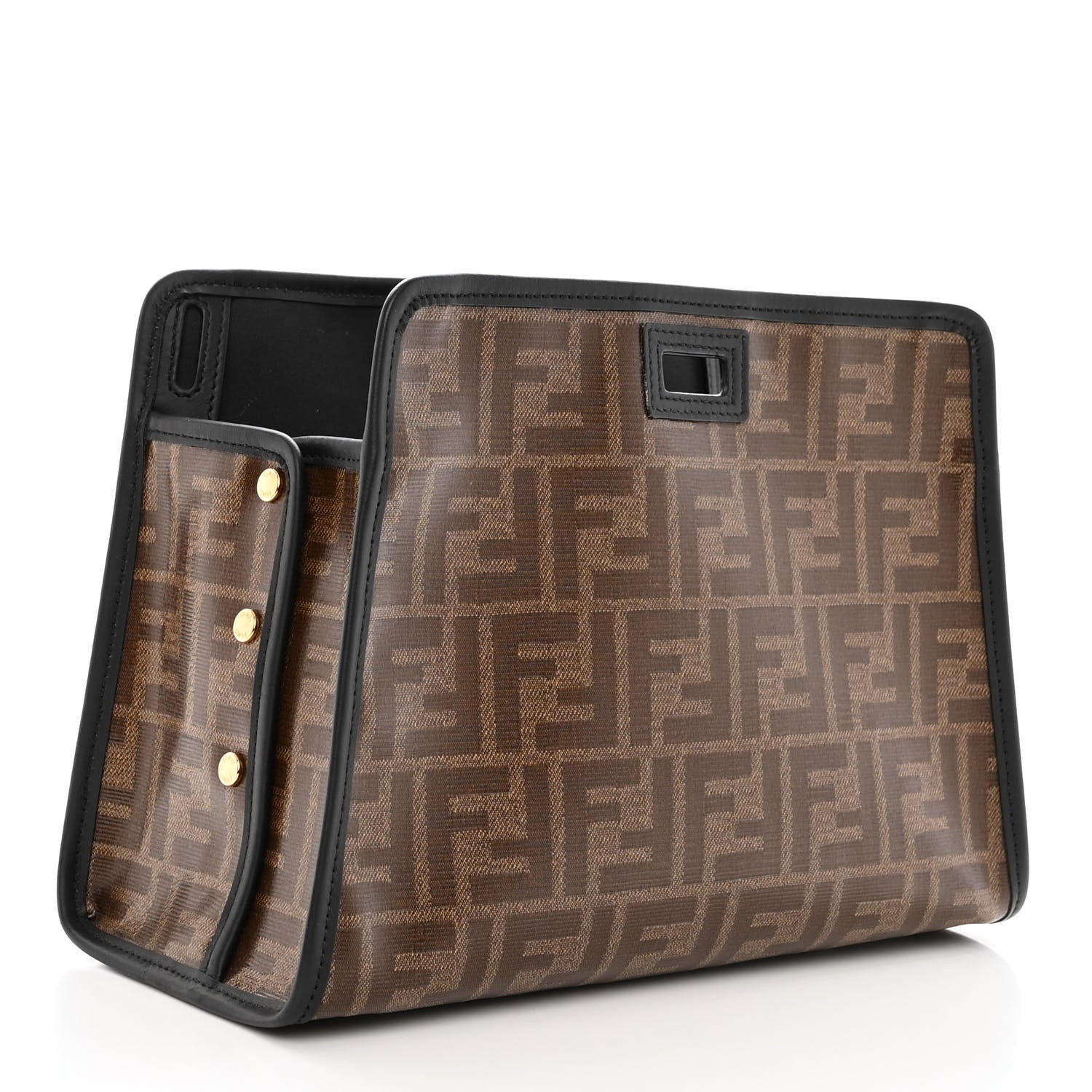 Fendi Glazed Fabric Vitello Century FF 1974 Stamp Patch Mini Peekaboo Defender Cover Mogano Panna Black 3 of 11