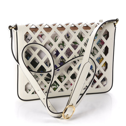 Gucci Canvas Flora Floral Calfskin Medium Cutout Shoulder Bag White Multicolor 2 of 9