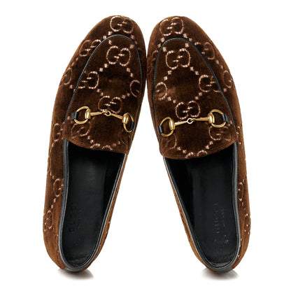 Gucci Velvet GG Monogram Horsebit Womens Jordaan Loafers 38 Brown Black 2 of 10
