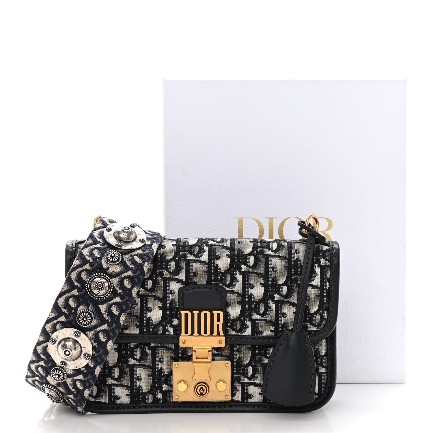 Christian Dior Oblique Small DiorAddict Flap Bag Navy Blue 10 of 10