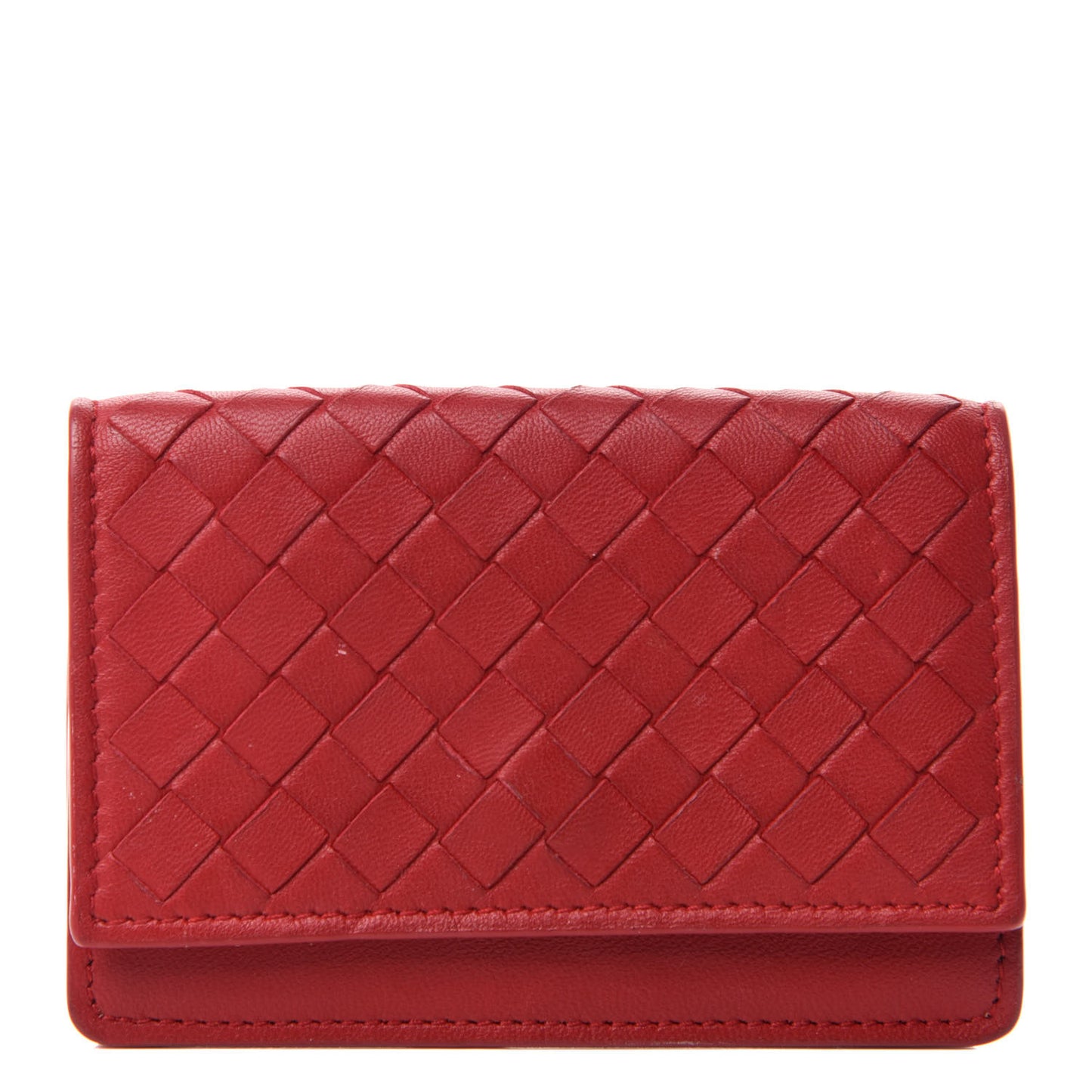 Nappa Intrecciato Card Holder China Red