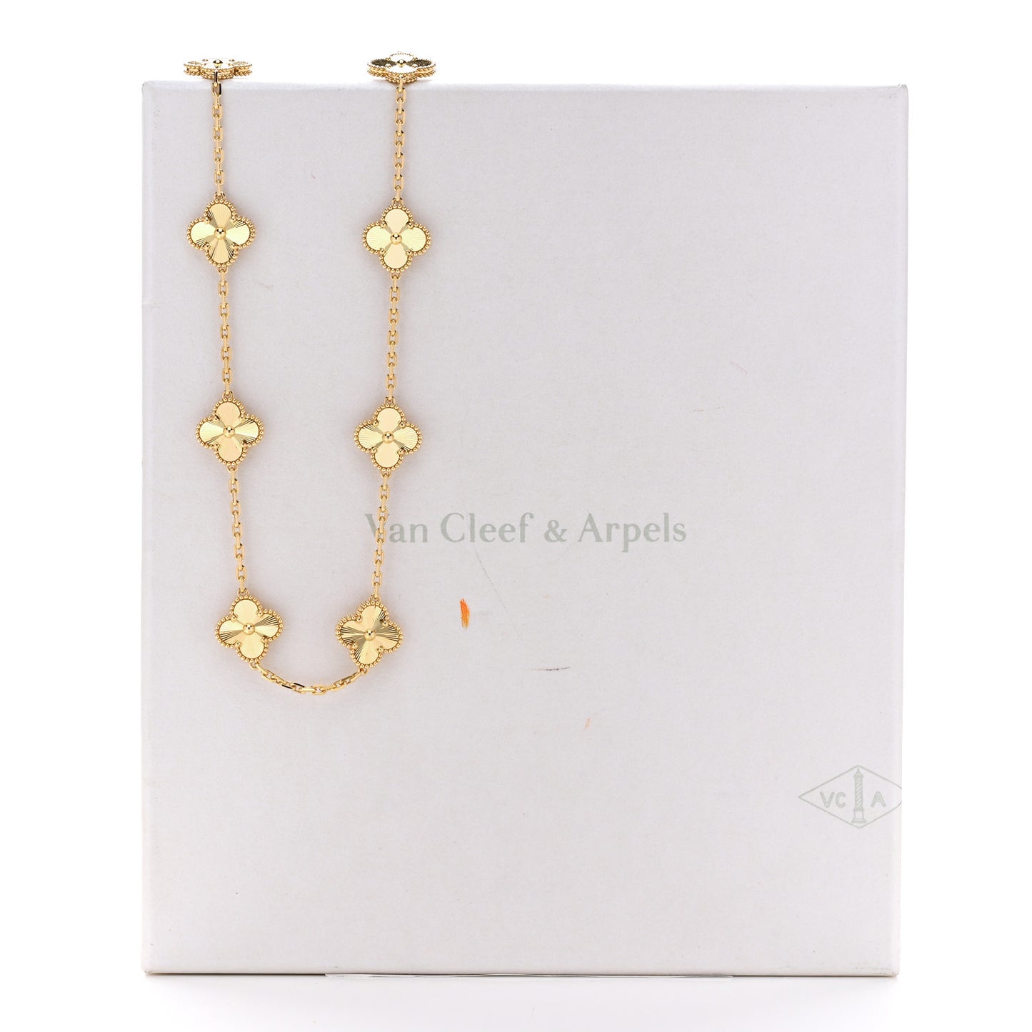 18K Yellow Gold 10 Motifs Guilloche Vintage Alhambra Necklace