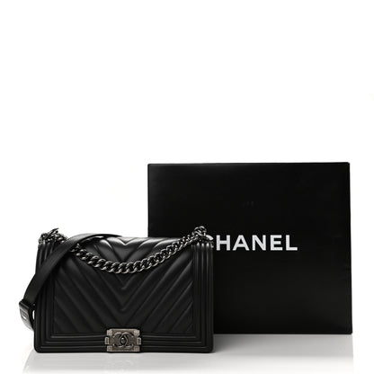 Chanel Calfskin Chevron Quilted New Medium Boy Flap Black 11 of 11