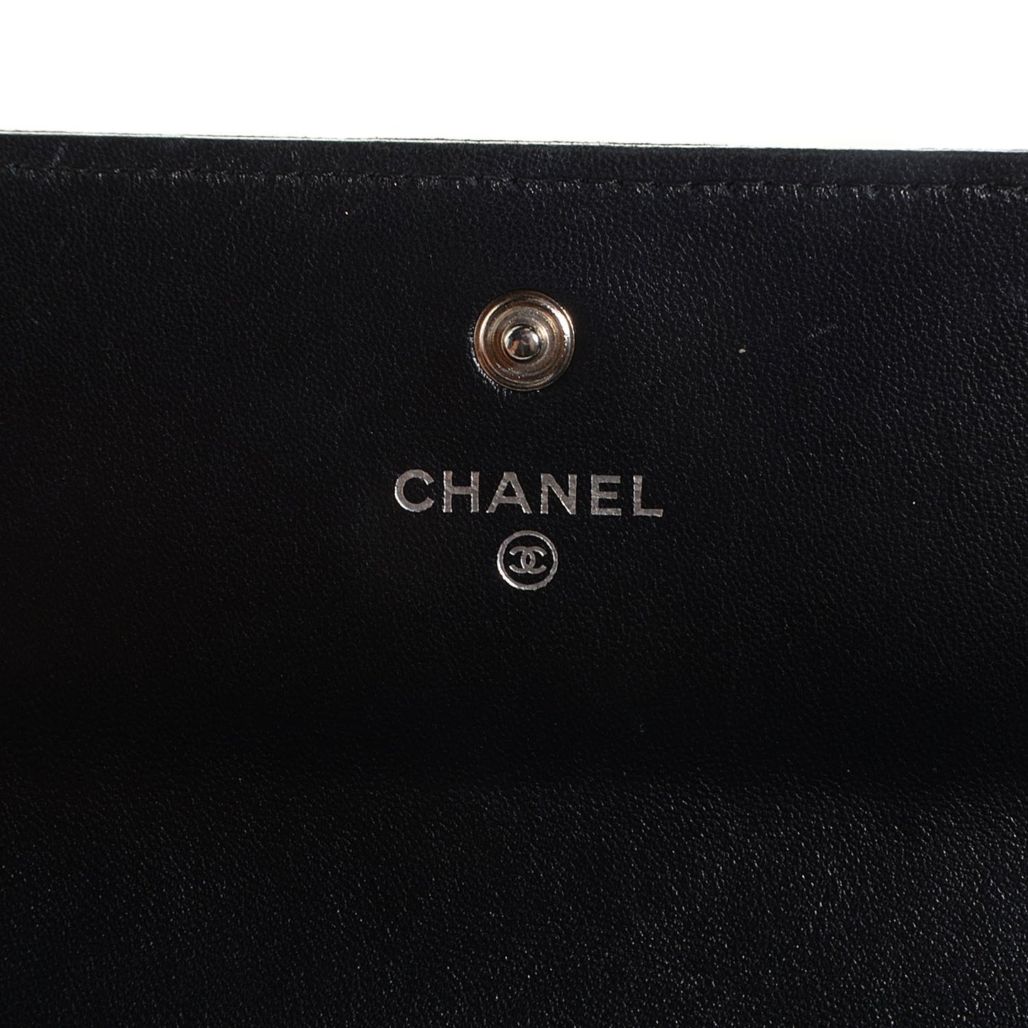 Lambskin Camellia Embossed Large Gusset Flap Wallet Black
