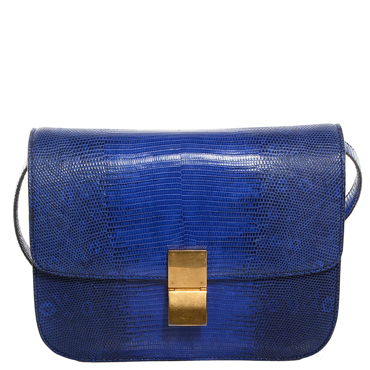 Lizard Medium Classic Box Flap Bag Indigo