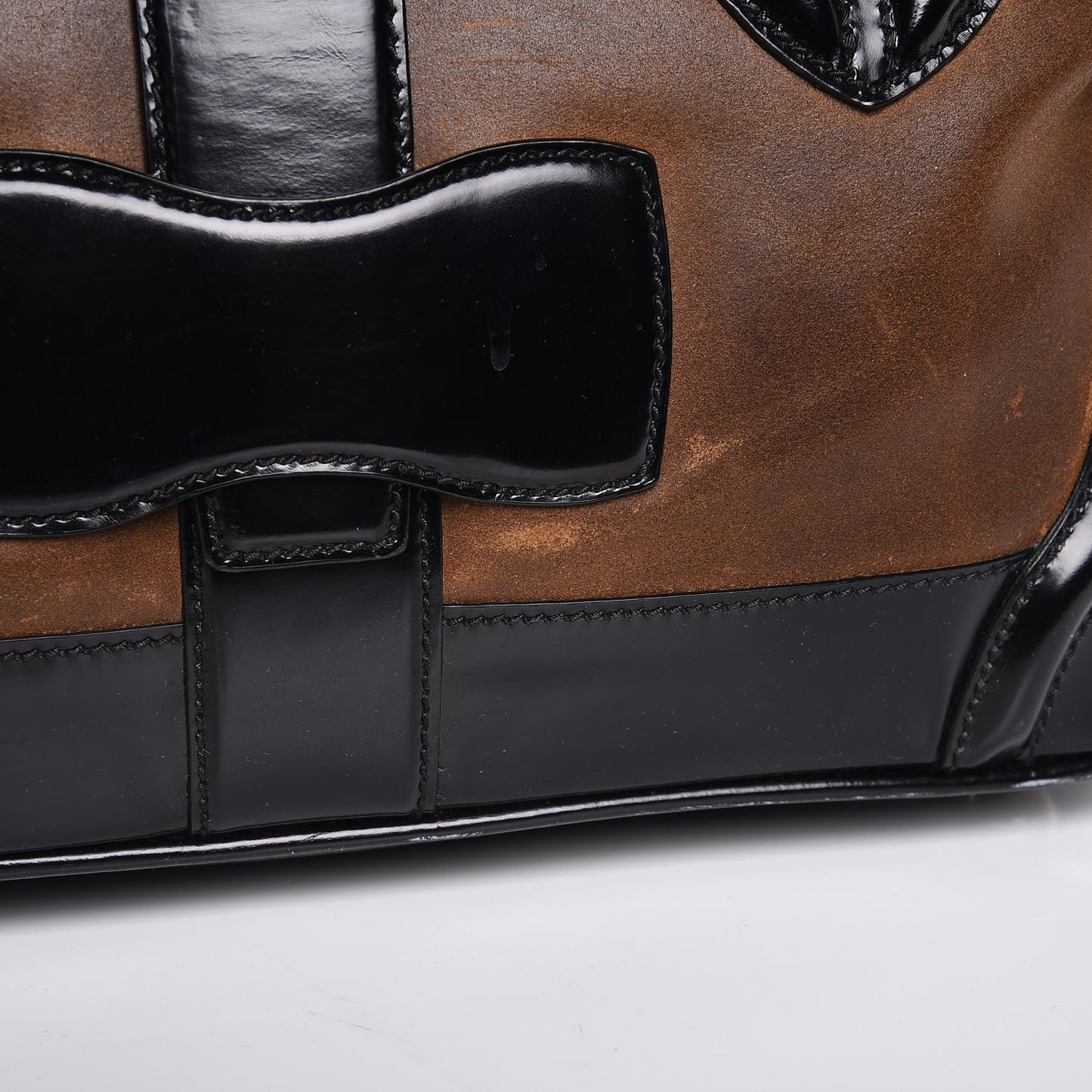 Calfskin Suede Frame Bag Brown Black