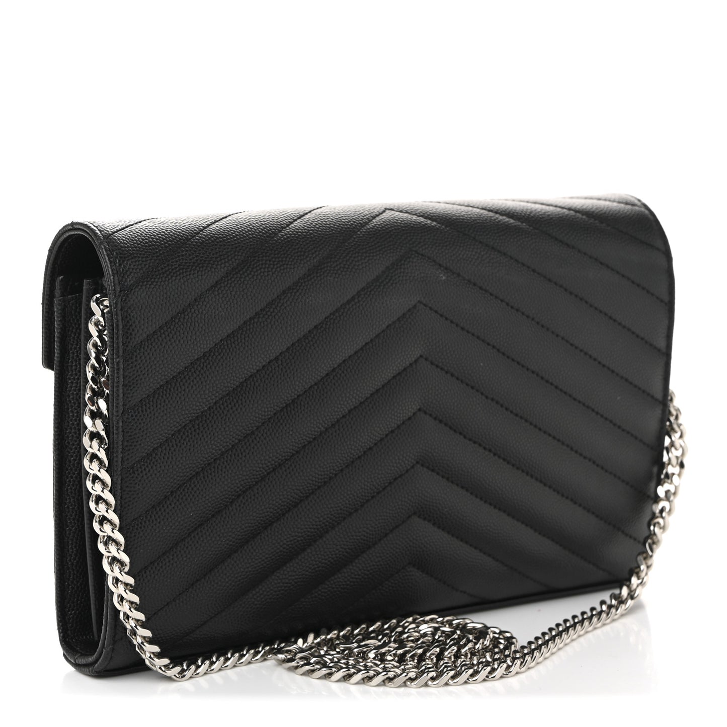 Grain De Poudre Matelasse Chevron Monogram Chain Wallet Black