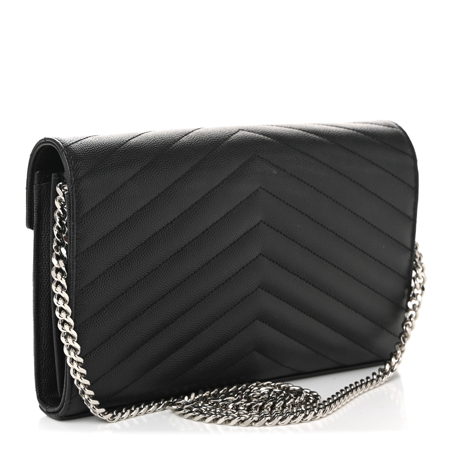 Saint Laurent Grain De Poudre Matelasse Chevron Monogram Chain Wallet Black 5 of 18