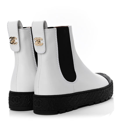 Chanel Calfskin Cap Toe CC Ankle Boots 35 White Black 3 of 5
